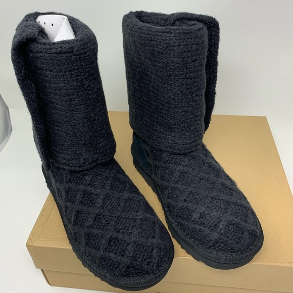 UGG Lattice Cardy Sweater Boots Black US Size 5 - Picture 2 of 7